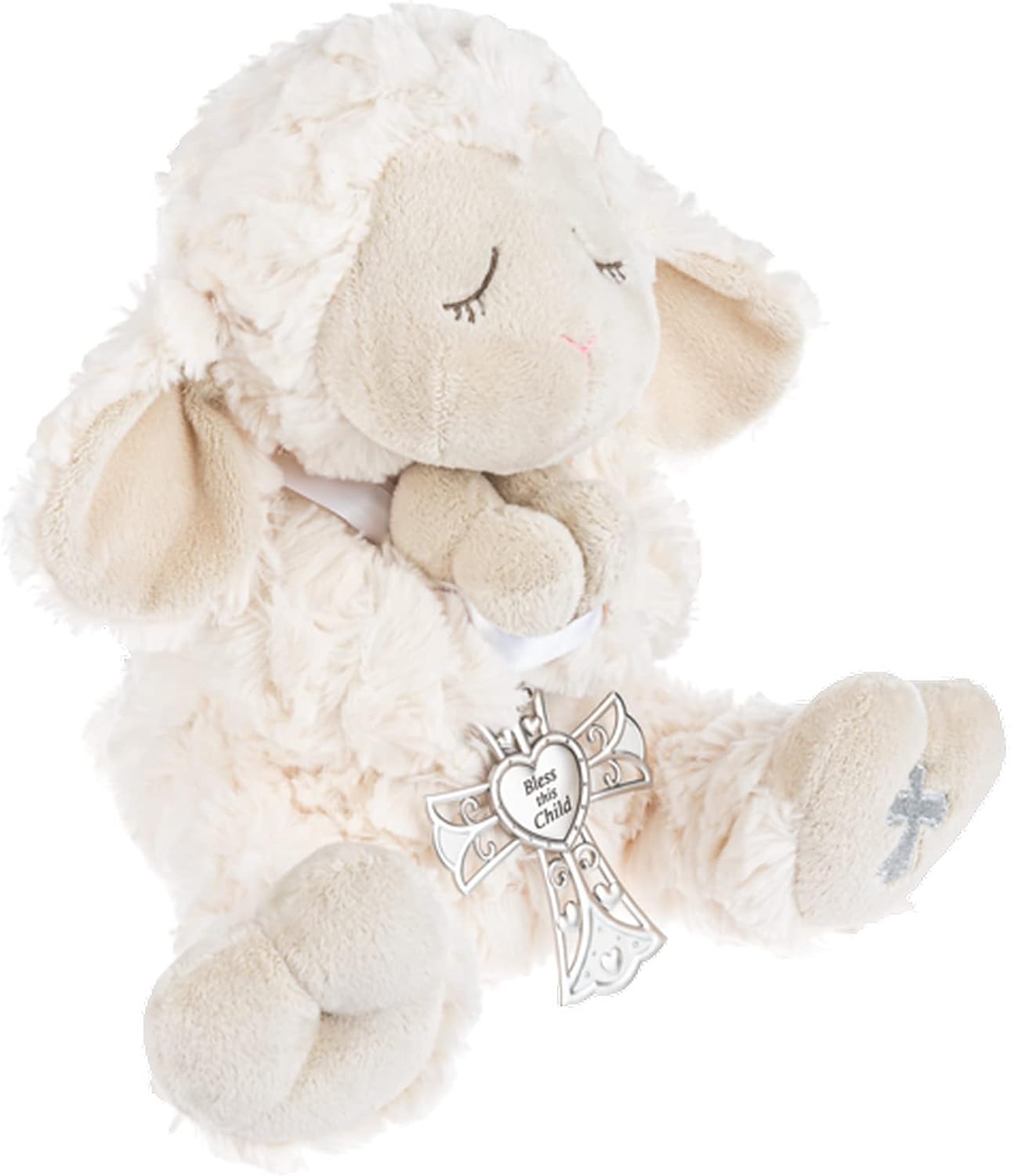 Bless This Child Serenity Lamb with Crib Ornament Ivory 13"x5"