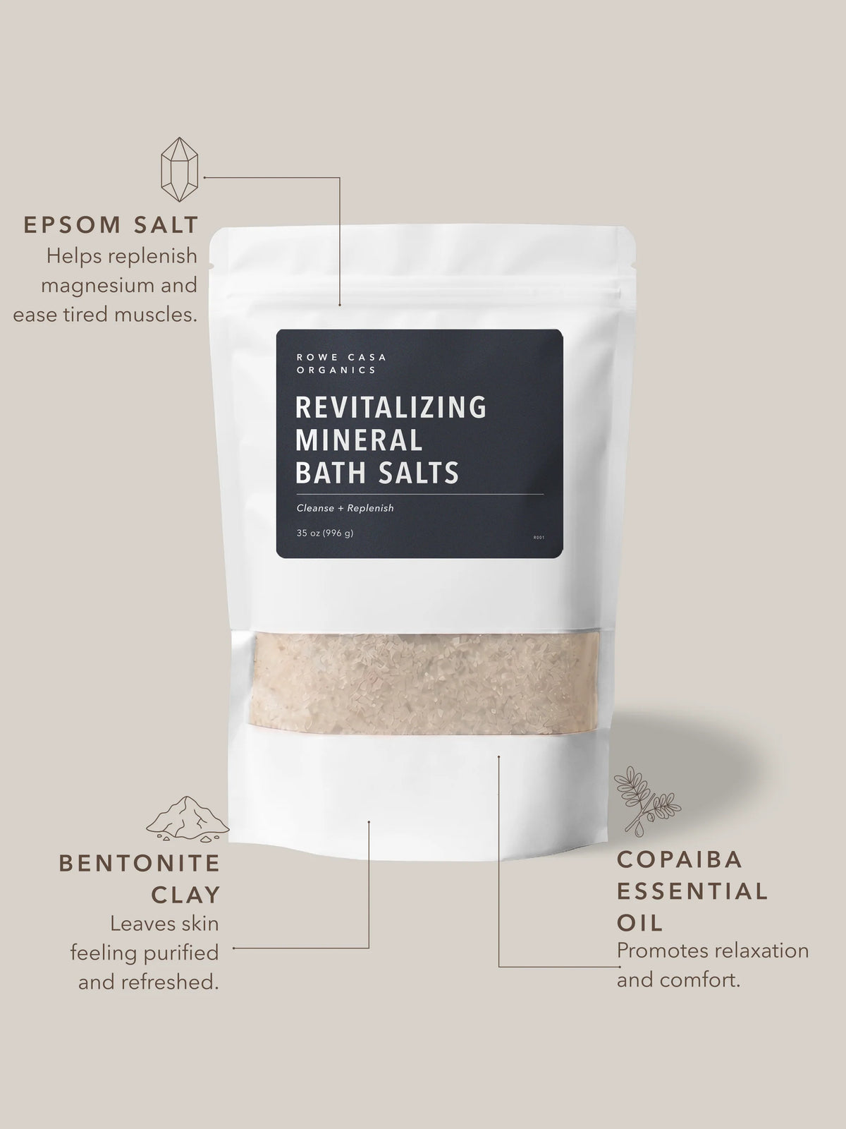 Revitalizing Mineral Bath Salts | 35 oz | Rowe Casa Organics