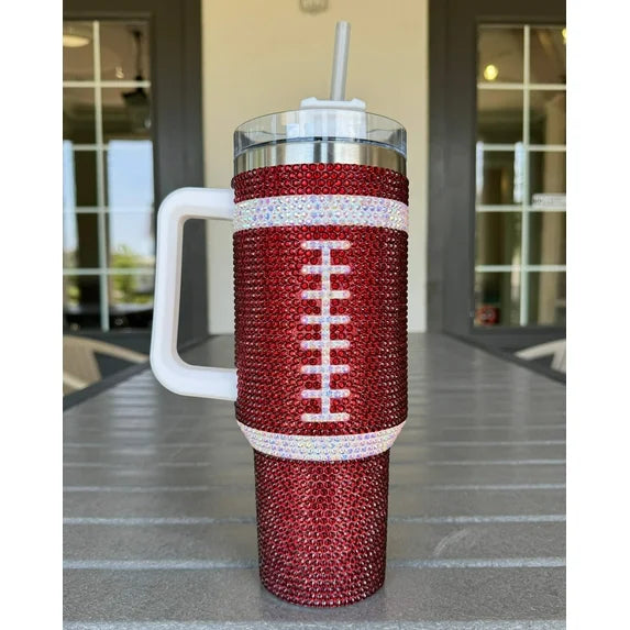 Brown Crystal Football "Blinged Out" 40 Oz. Tumbler
