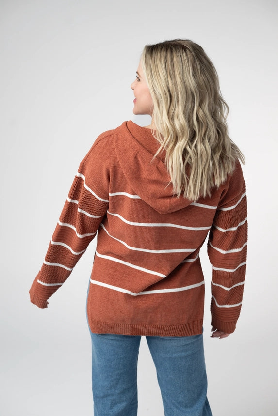 Maddie Striped Hoodie Sweater - Pumpkin Spice