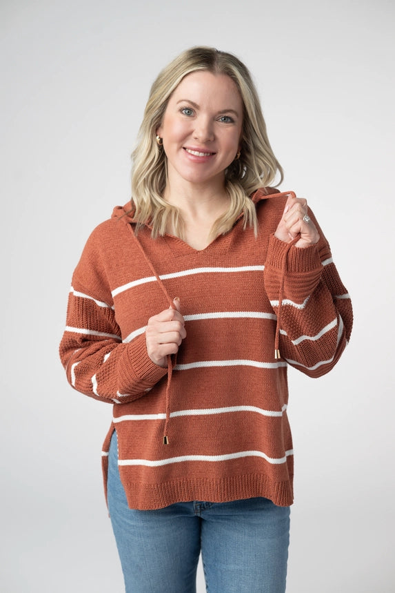 Maddie Striped Hoodie Sweater - Pumpkin Spice