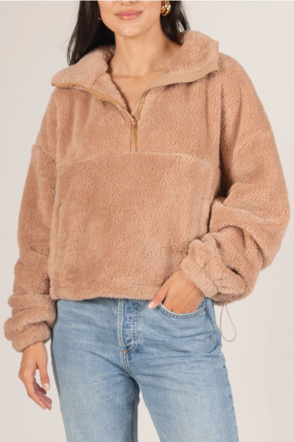 Soft Fleece Quarter Zip Pullover - Mocha