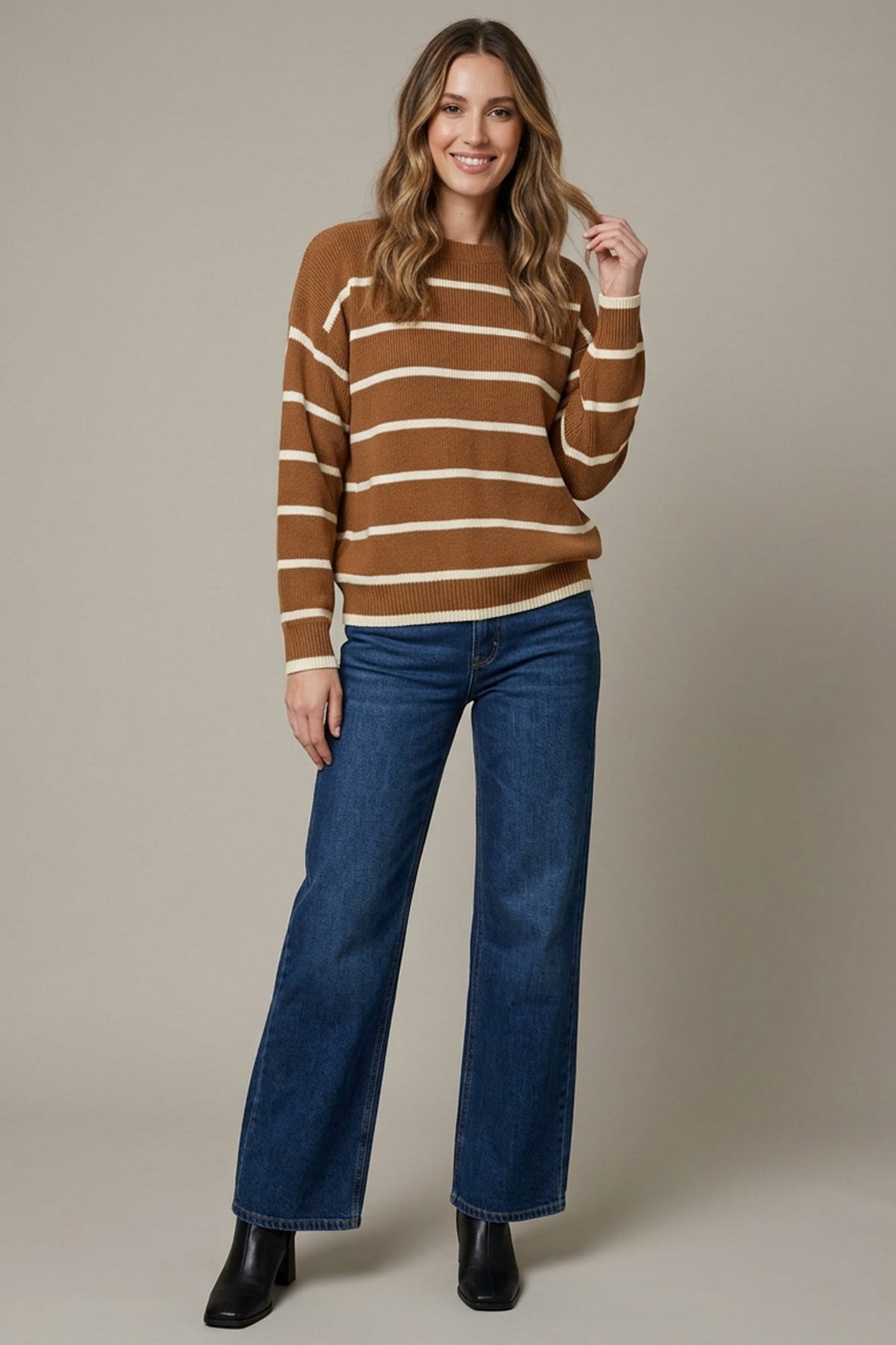 She+Sky Caramel Striped Sweater Top
