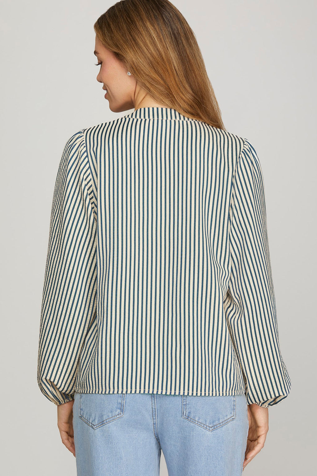 She+Sky Pintuck Striped Teal Top