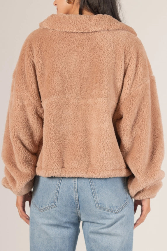 Soft Fleece Quarter Zip Pullover - Mocha