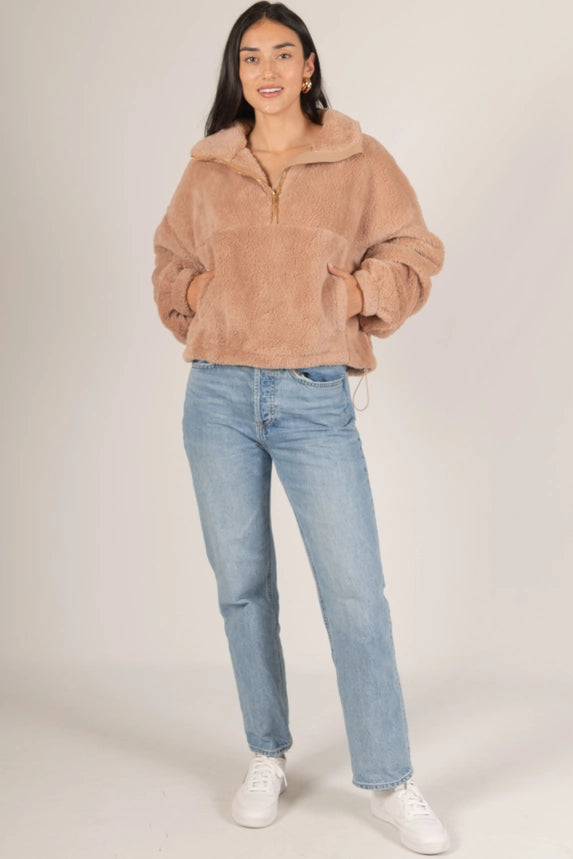 Soft Fleece Quarter Zip Pullover - Mocha