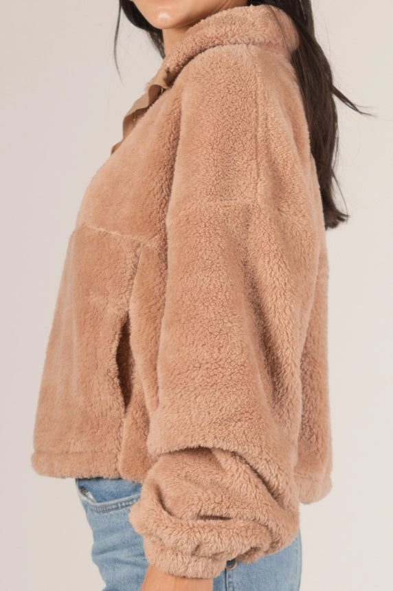 Soft Fleece Quarter Zip Pullover - Mocha
