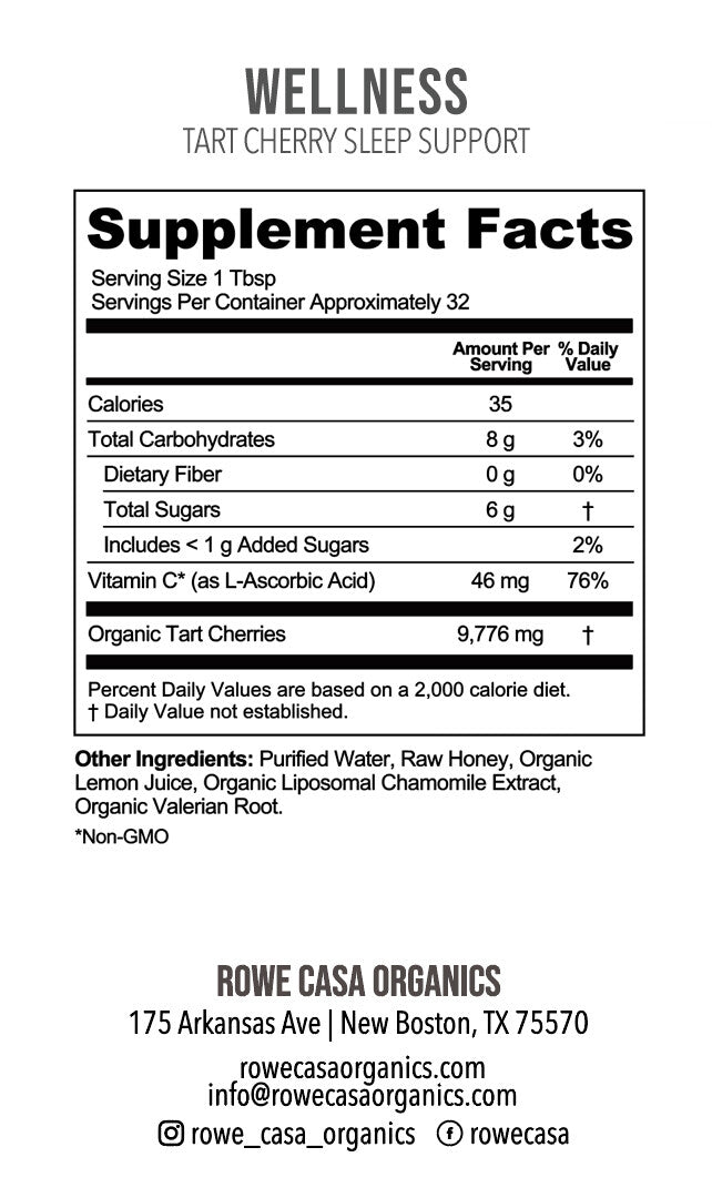 Tart Cherry Sleep Support | 16 oz Regular | Rowe Casa Organics