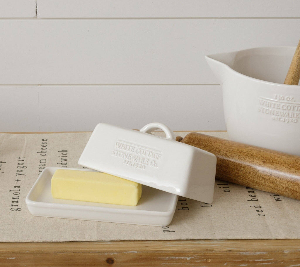 White Cottage Ceramic Butter Dish