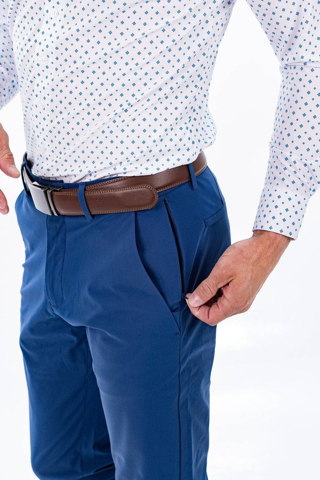 Hustle Performance Dress Shirt - Long Sleeve White Cobalt Diamond