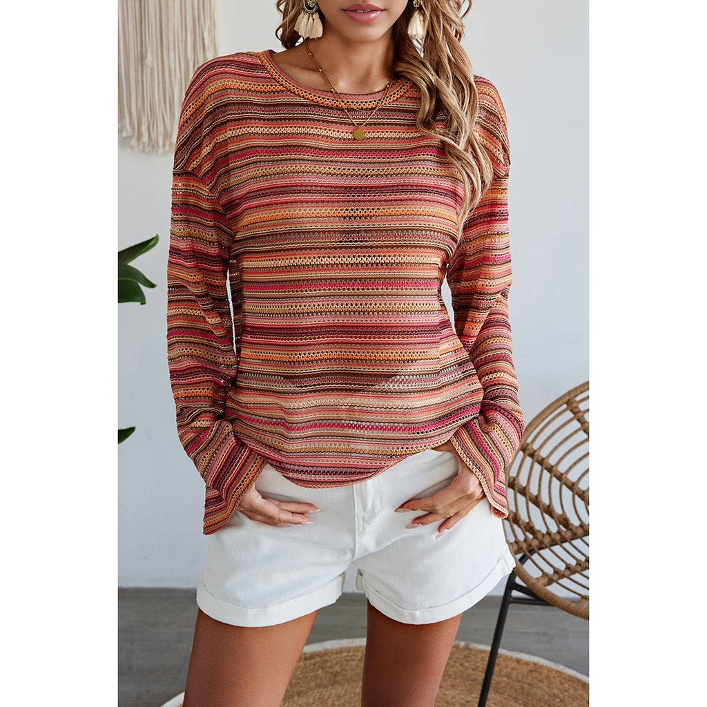 Round Neck Striped Long Sleeve Shirt - FINAL SALE 50% OFF