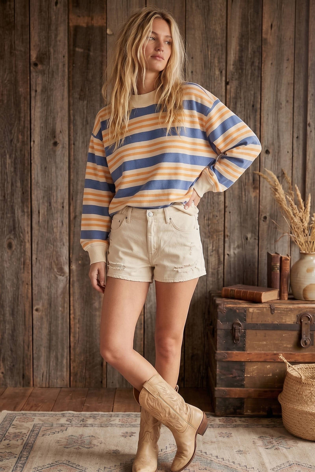 Terry Oversized Striped Sweatshirt