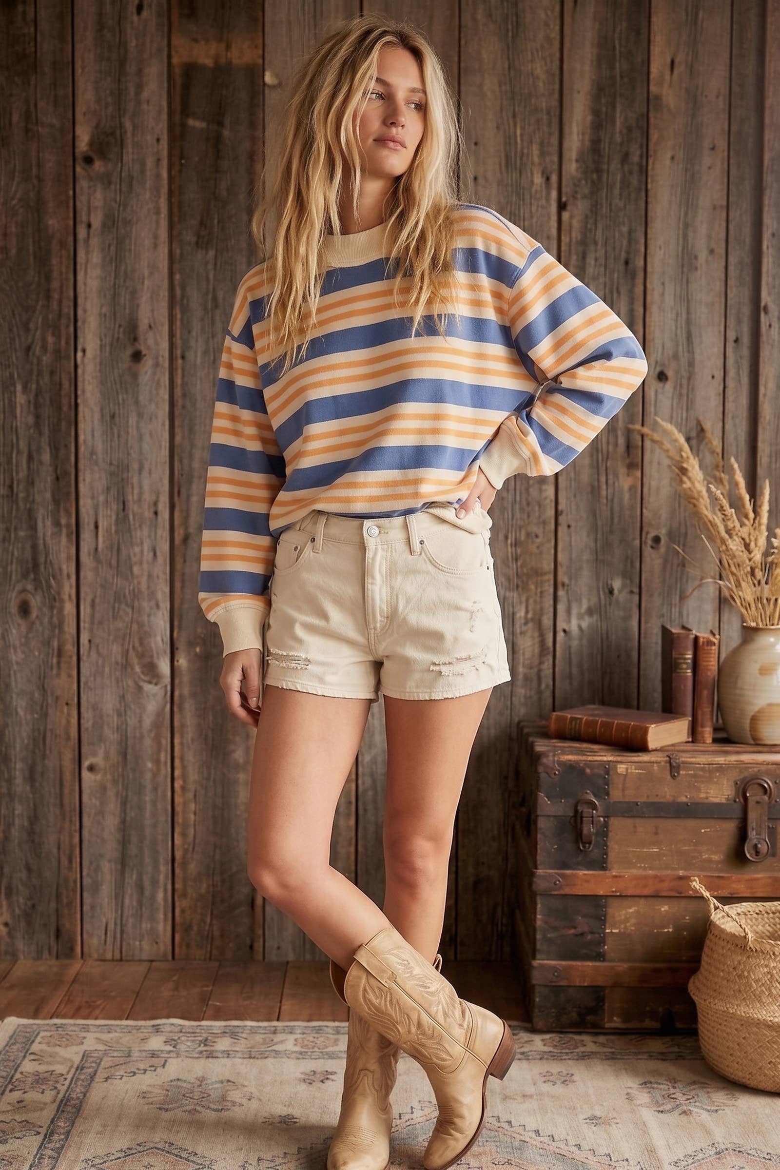 Terry Oversized Striped Sweatshirt