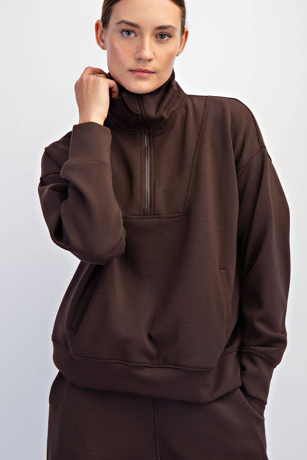 Modal Scuba Quarter Zip Pullover - Rae Mode - Expresso, Black