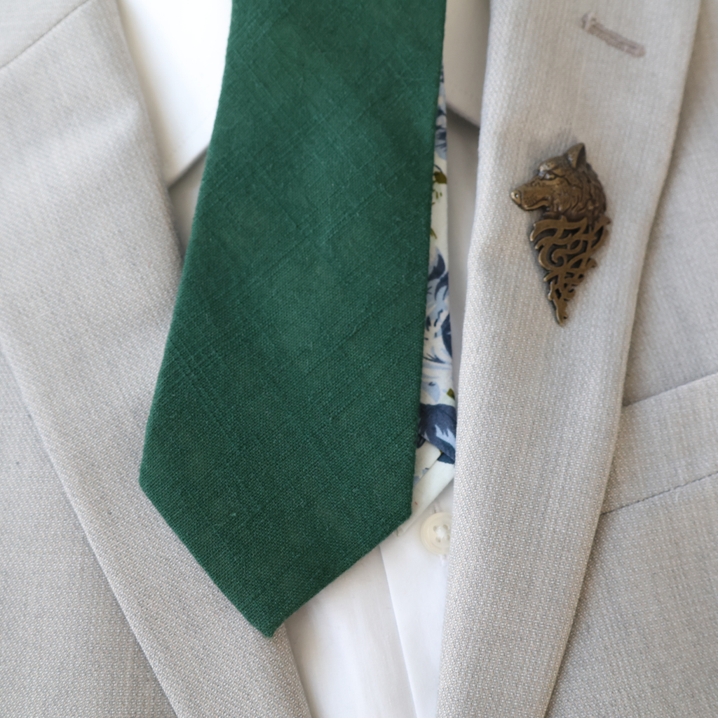 Hudson Two-Tone Hunter Green Solid & Floral Tail Tie
