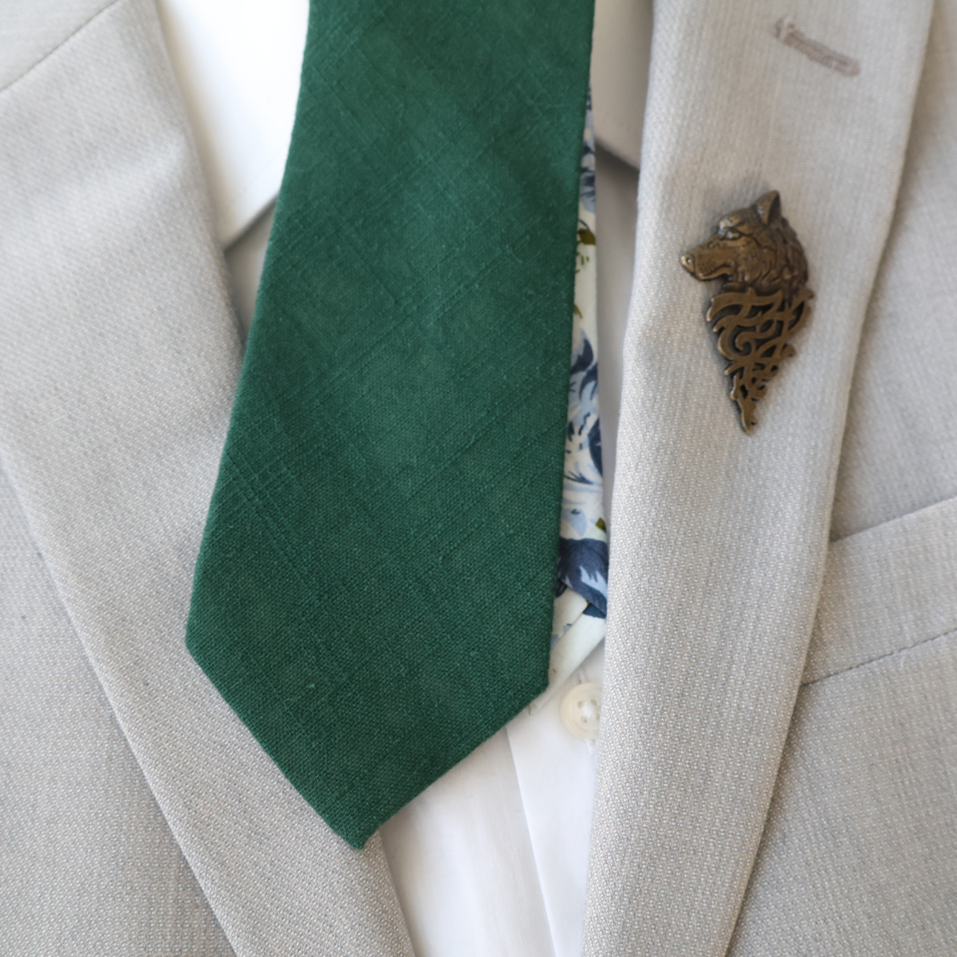Hudson Two-Tone Hunter Green Solid & Floral Tail Tie