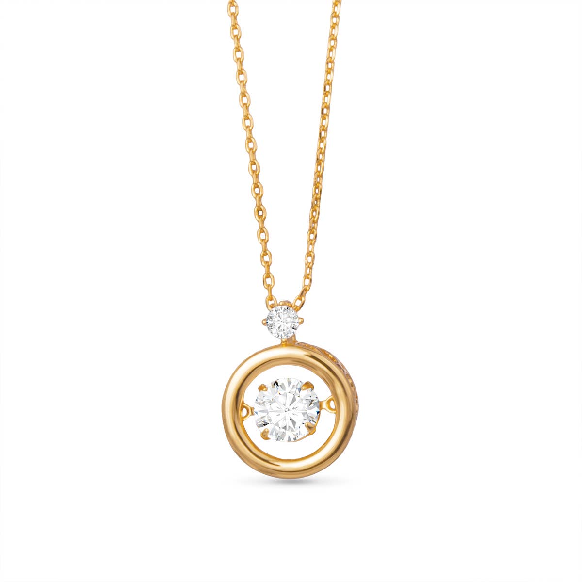Round Flutter CZ Necklace -  Gold