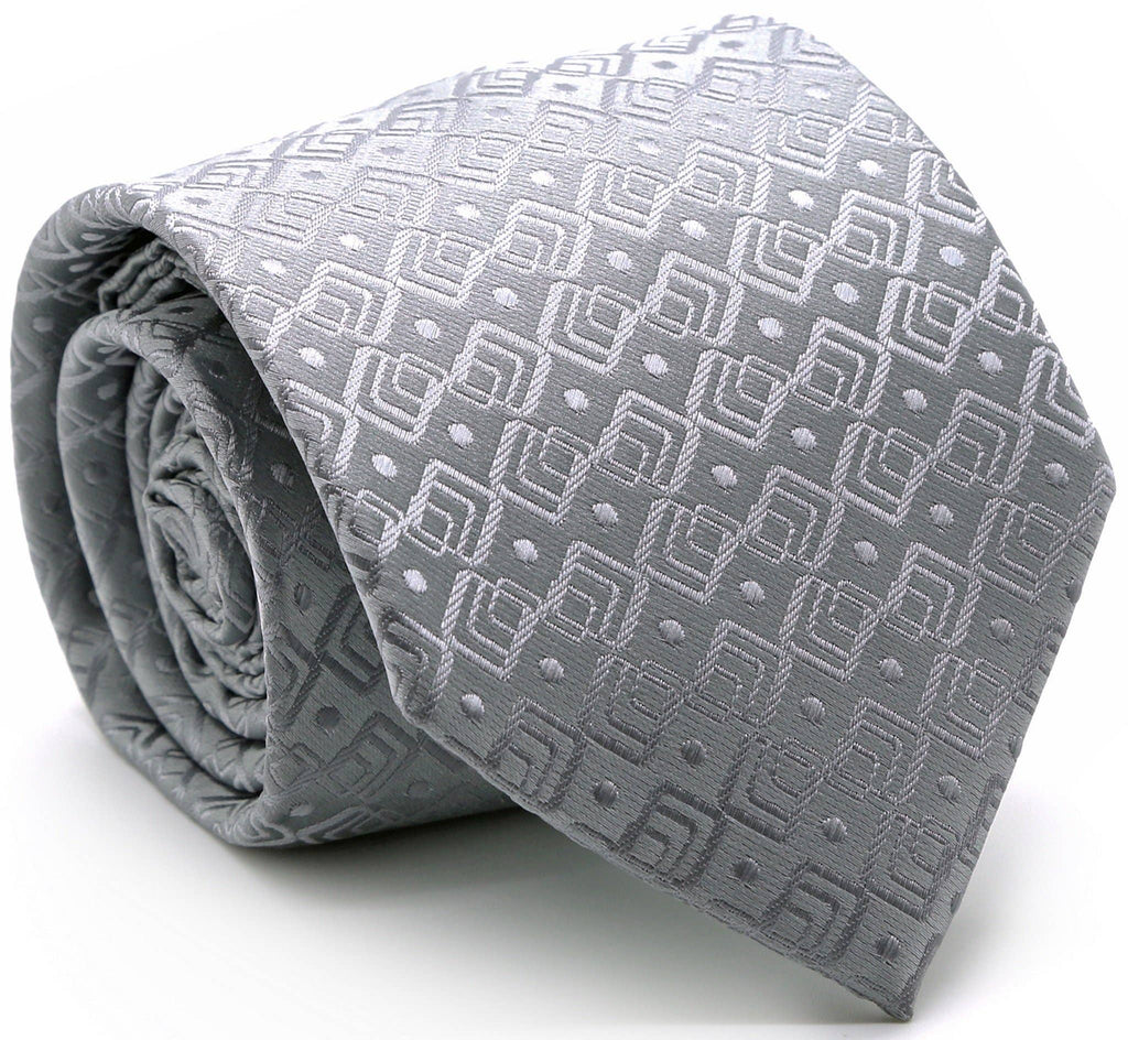 Classic Grey Geometric Pattern Necktie & Hanky Set