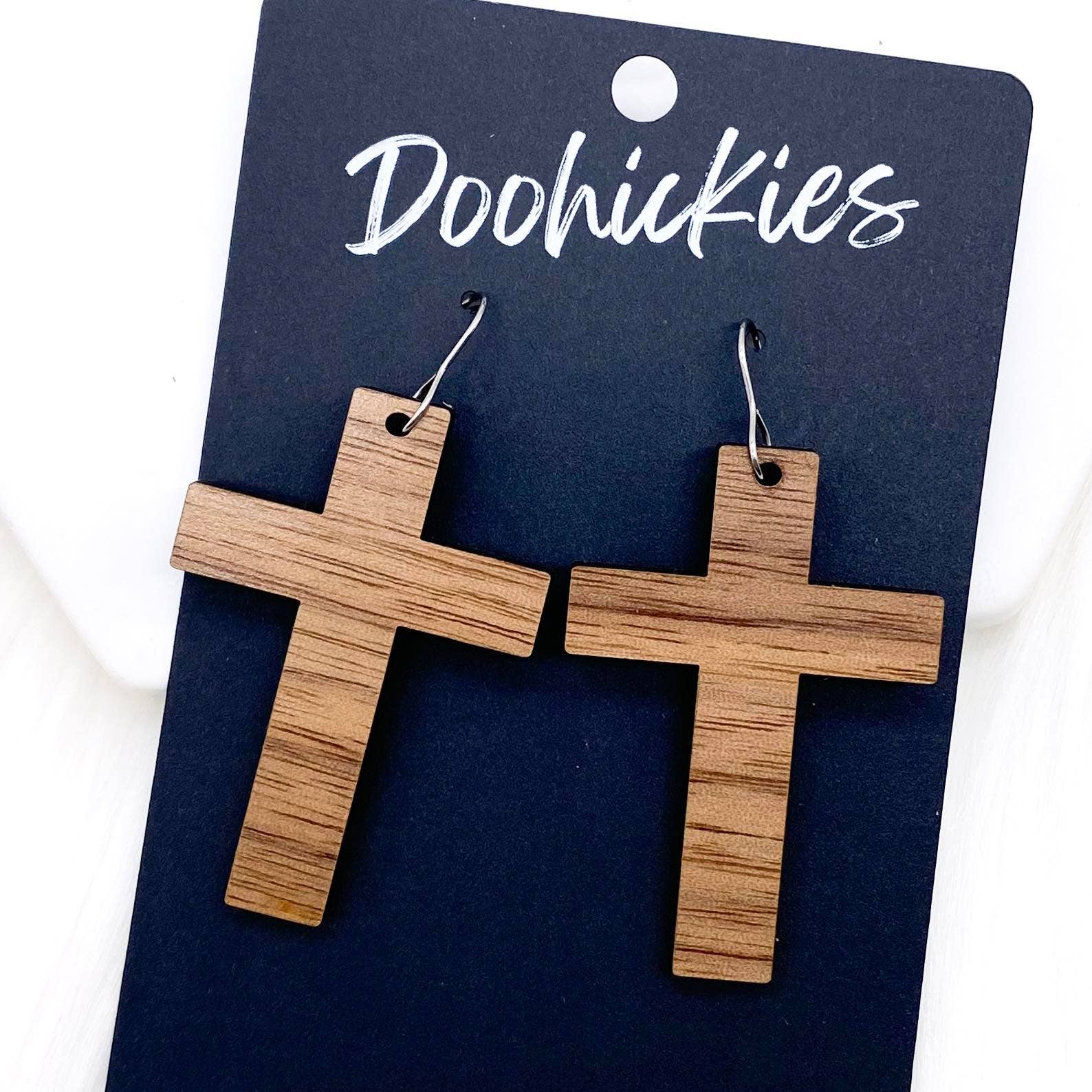 Wood Cross Dangle Earrings