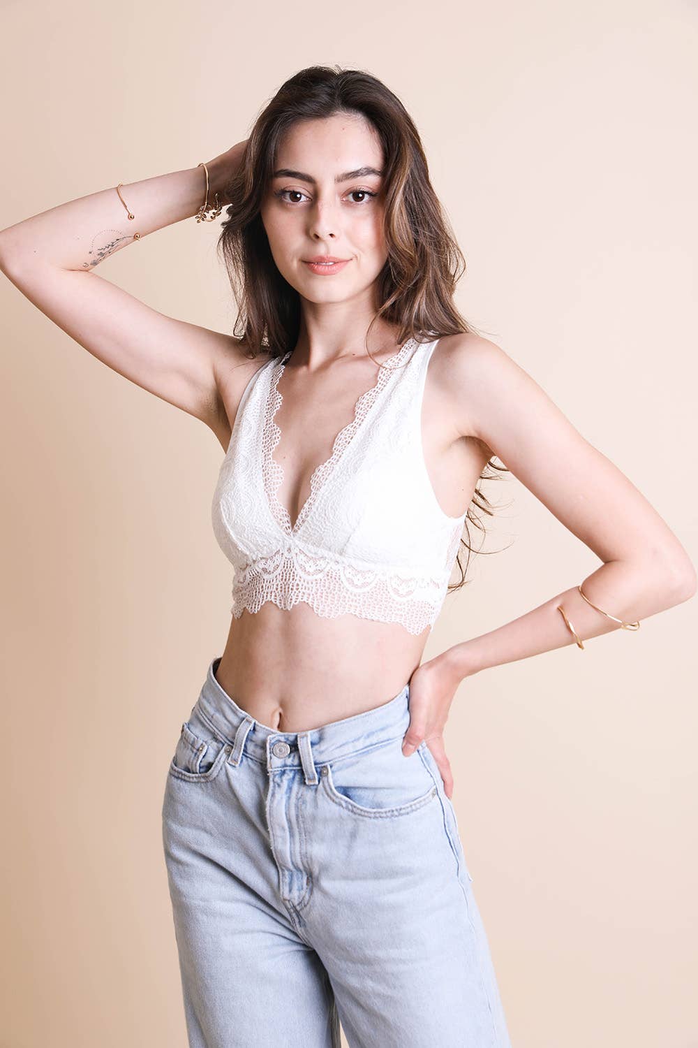 Padded Plunge Alencon Lace Bralette