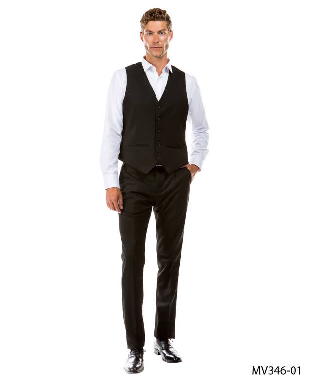 ZeGarie Tailored Fit Suit Separates Mens Vest, Black