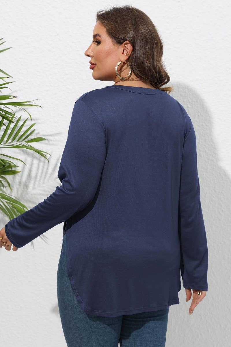 WOMEN PLUS SIZE SIDE SLIT LONG SLEEVE T SHIRT- FINAL SALE 50% OFF