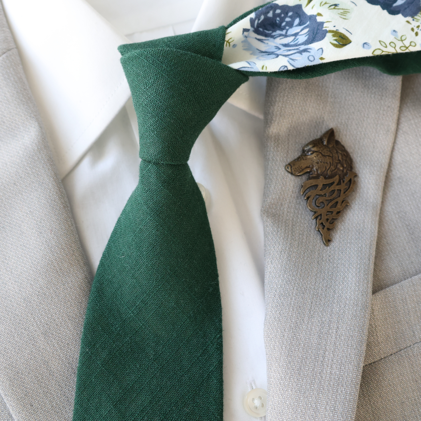 Hudson Two-Tone Hunter Green Solid & Floral Tail Tie