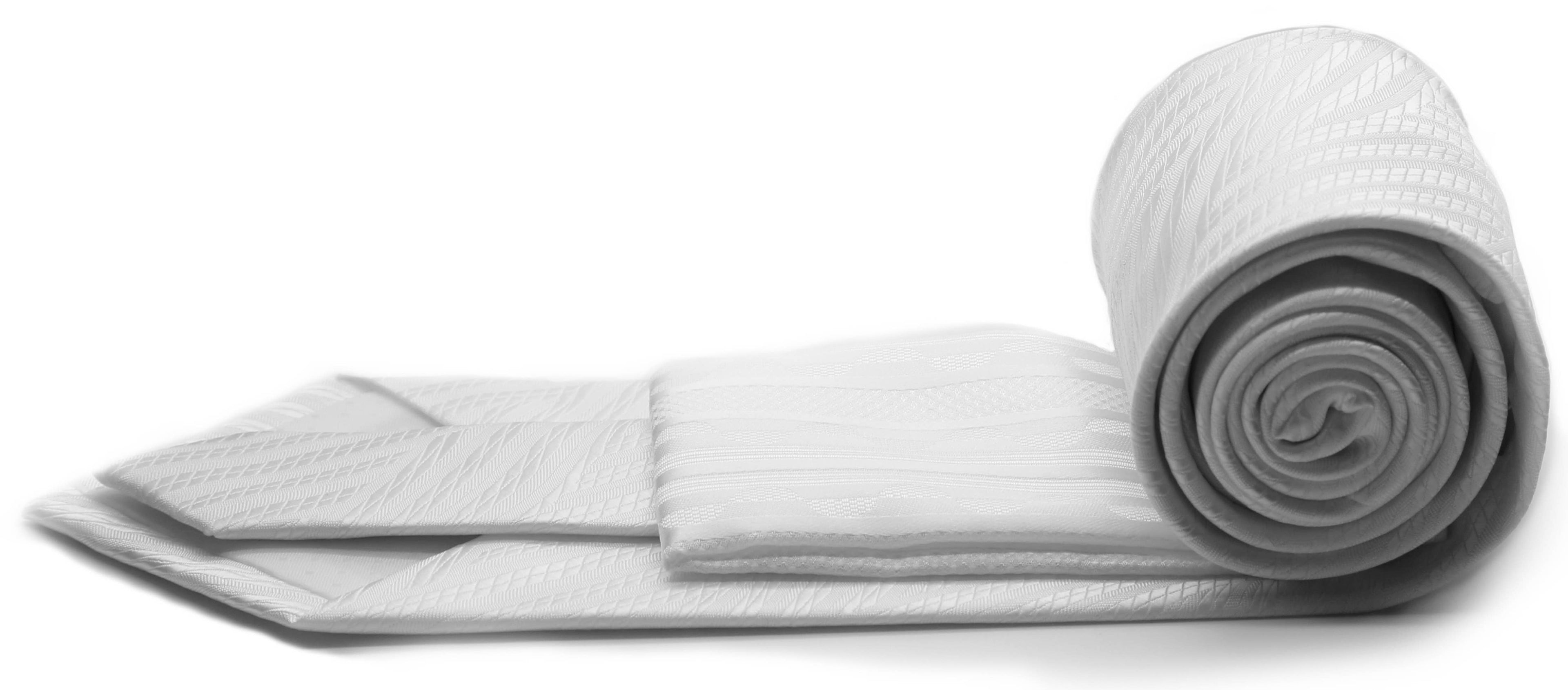 Classic White Geometric Pattern Necktie & Hanky Set