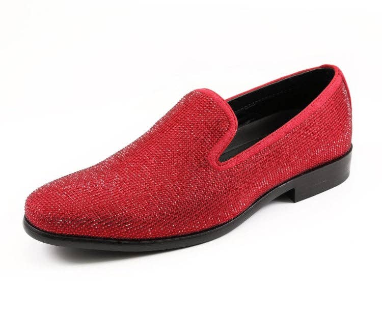 Dazzle Slip-On Dress Loafer - Red Embellished Rhinestone