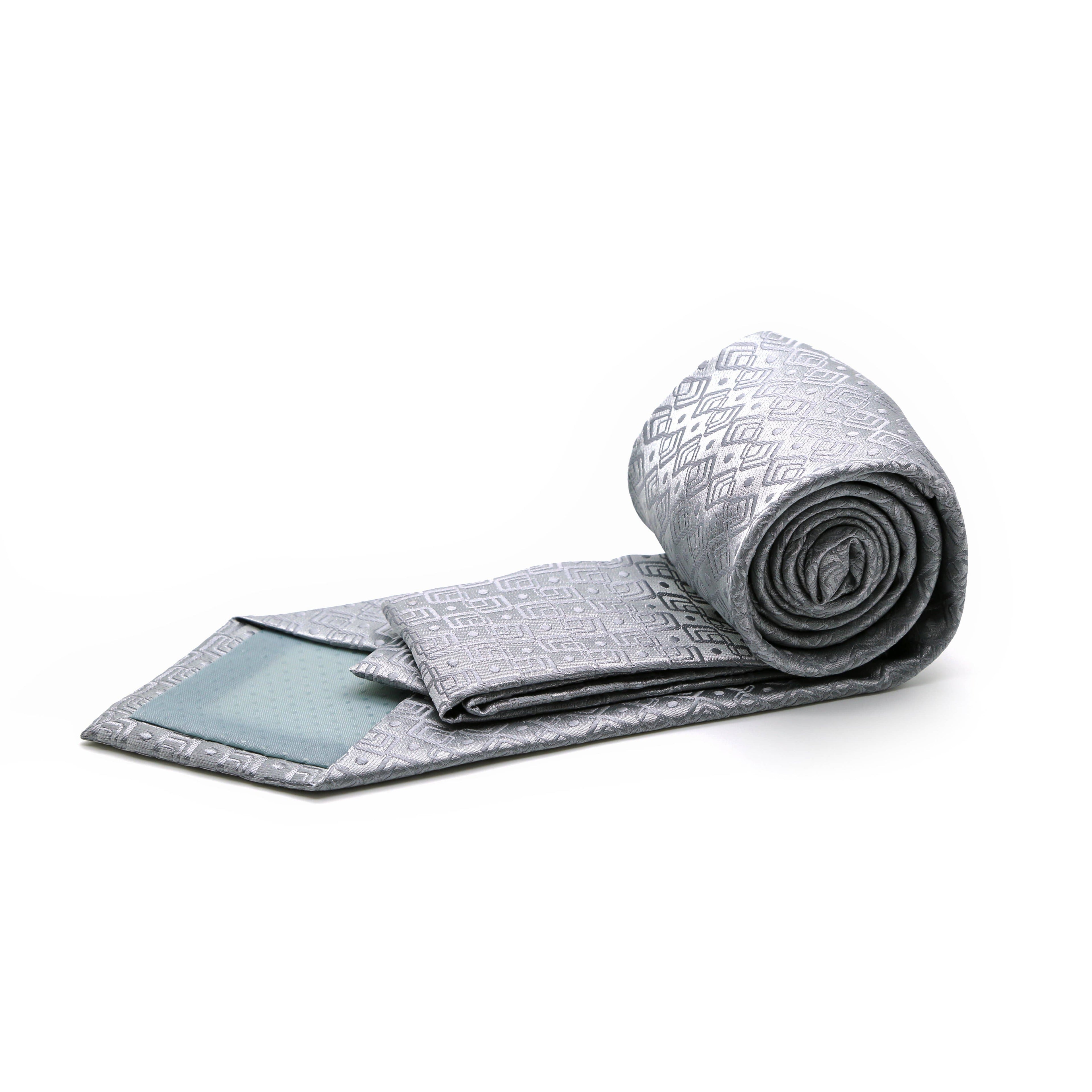 Classic Grey Geometric Pattern Necktie & Hanky Set