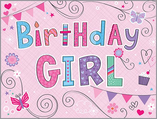 Birthday Greeting Card - Kids - Pink Birthday Banners
