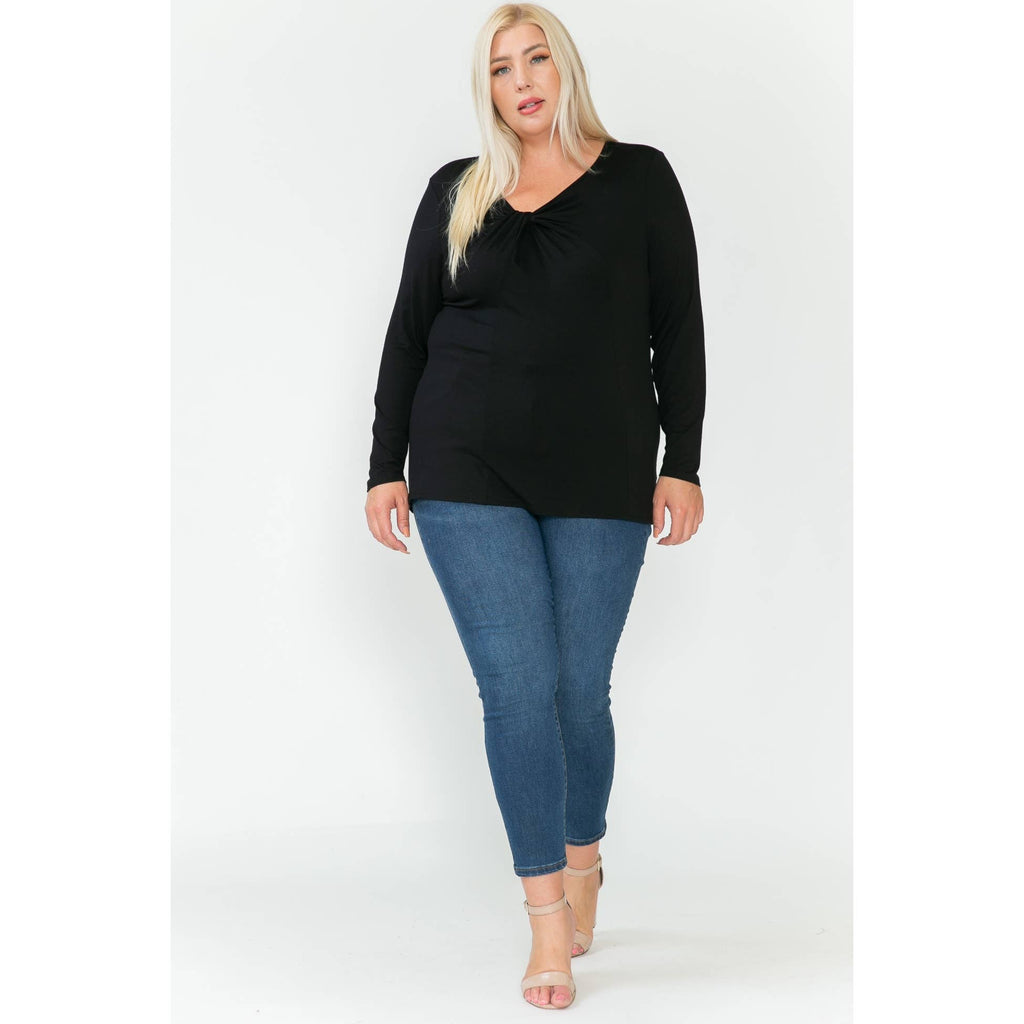 Plus Size V-Neck Long Sleeve Solid Blouse- FINAL SALE 50% OFF
