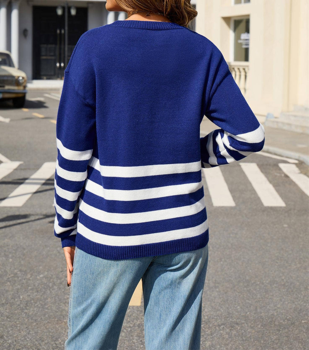 Colorblock Stripe Crewneck Pullover Sweater
