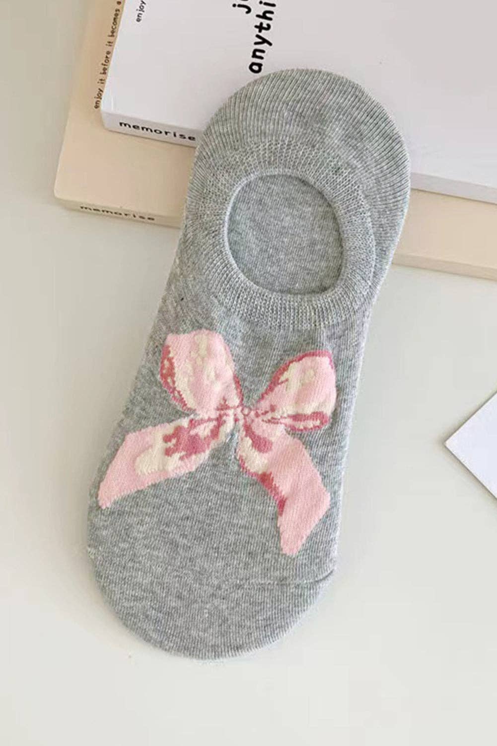 Pink/Gray/Black Bow Knot Soft No Show Socks