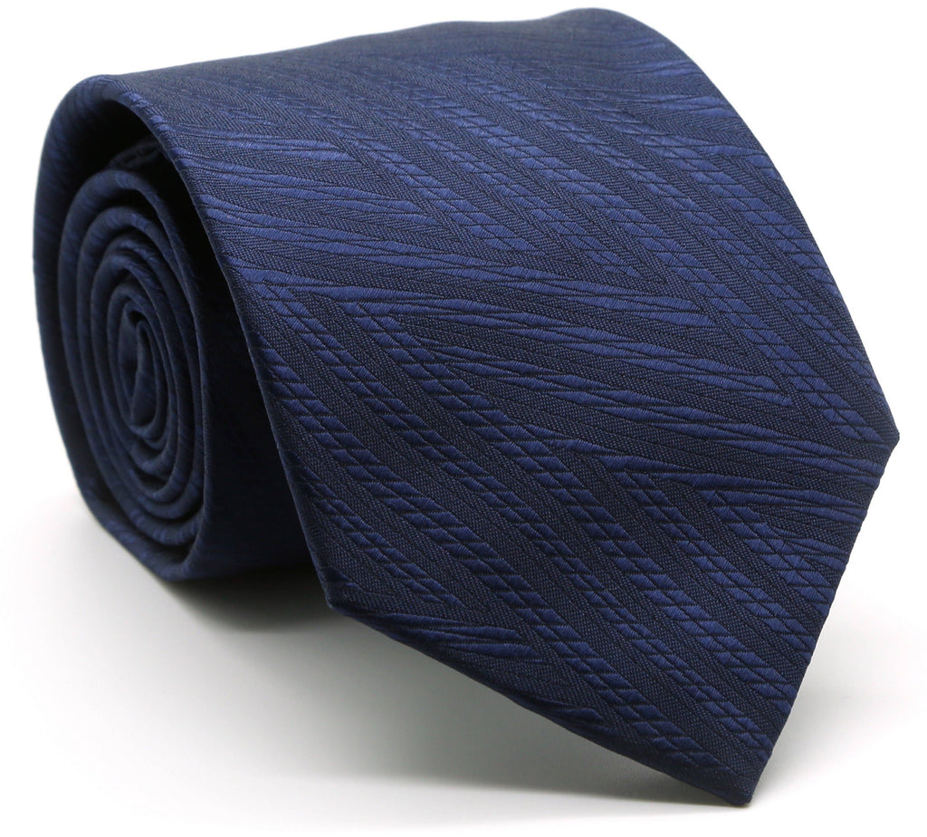 Classic Navy Geometric Pattern Necktie & Hanky Set