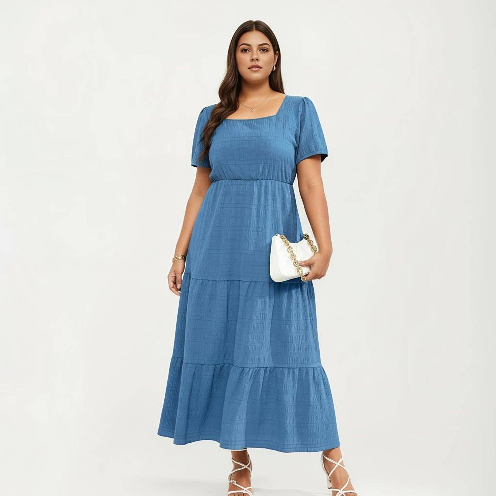 Plus Size Tiered Maxi Dress - Blue