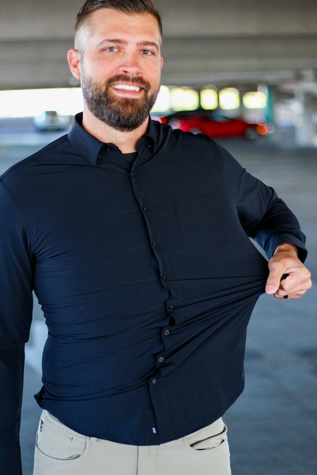 Hustle Performance Dress Shirt - Black Long Sleeve