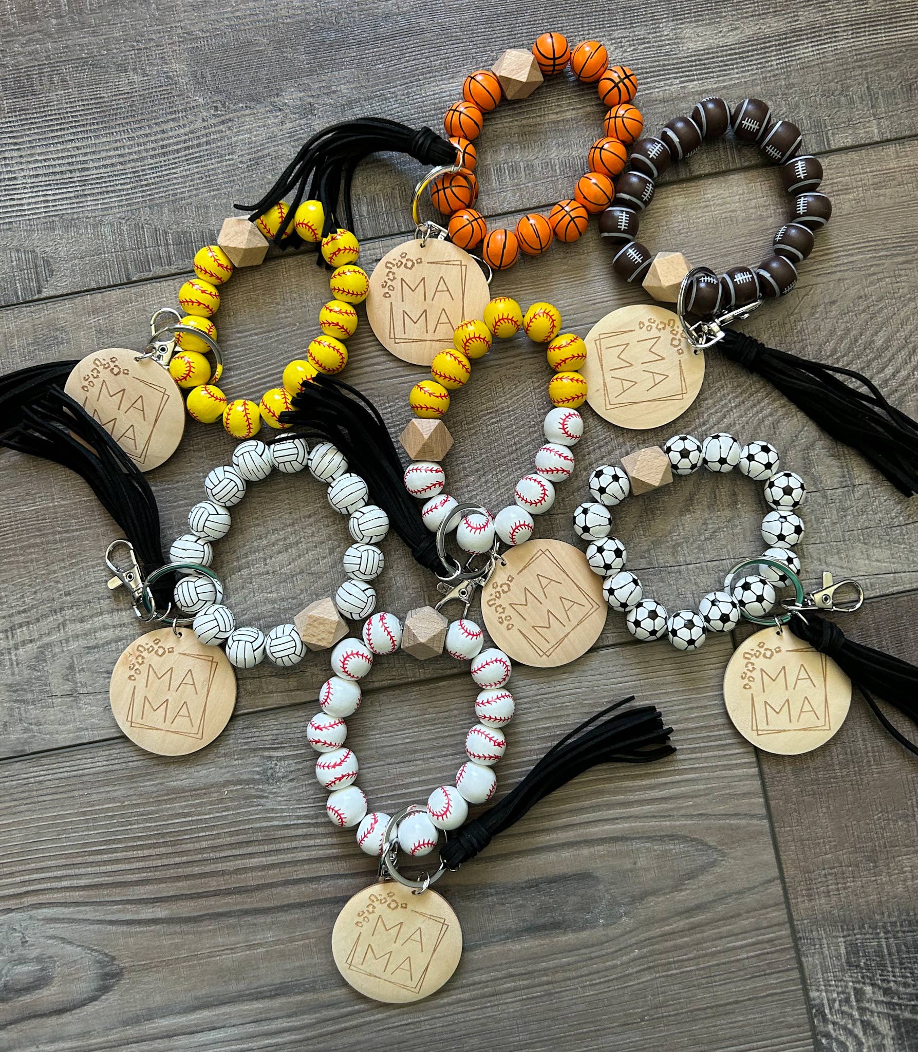 Mama Sports Keychain with Wooden Beads