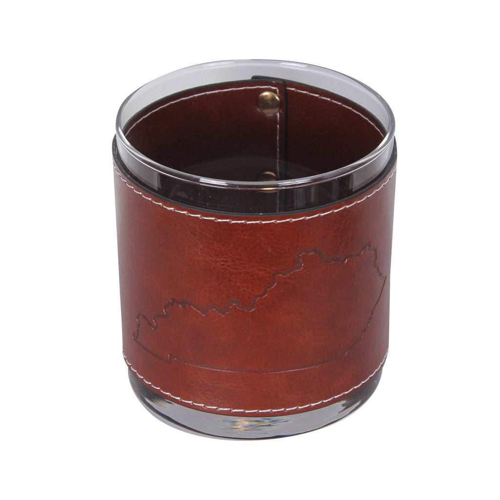 Kentucky Outline Faux Leather Rocks Glass