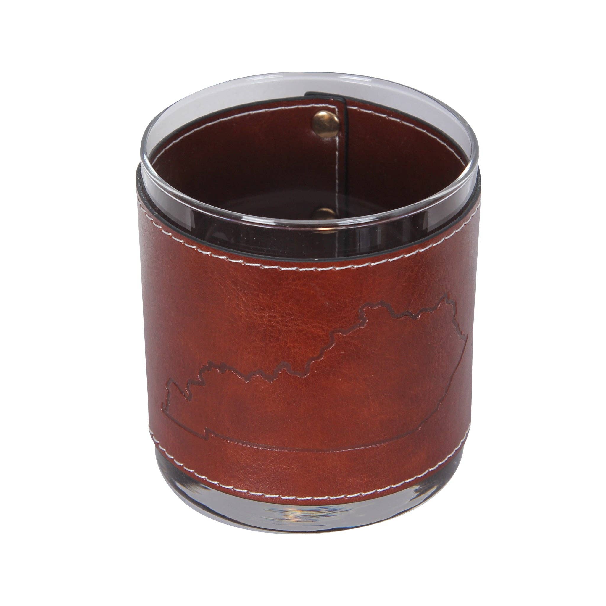 Kentucky Outline Faux Leather Rocks Glass