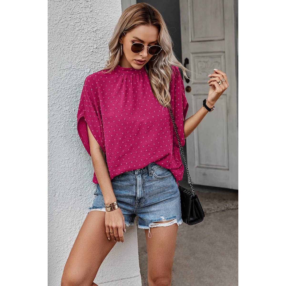 Mollie Swiss Dot Fuchsia Blouse