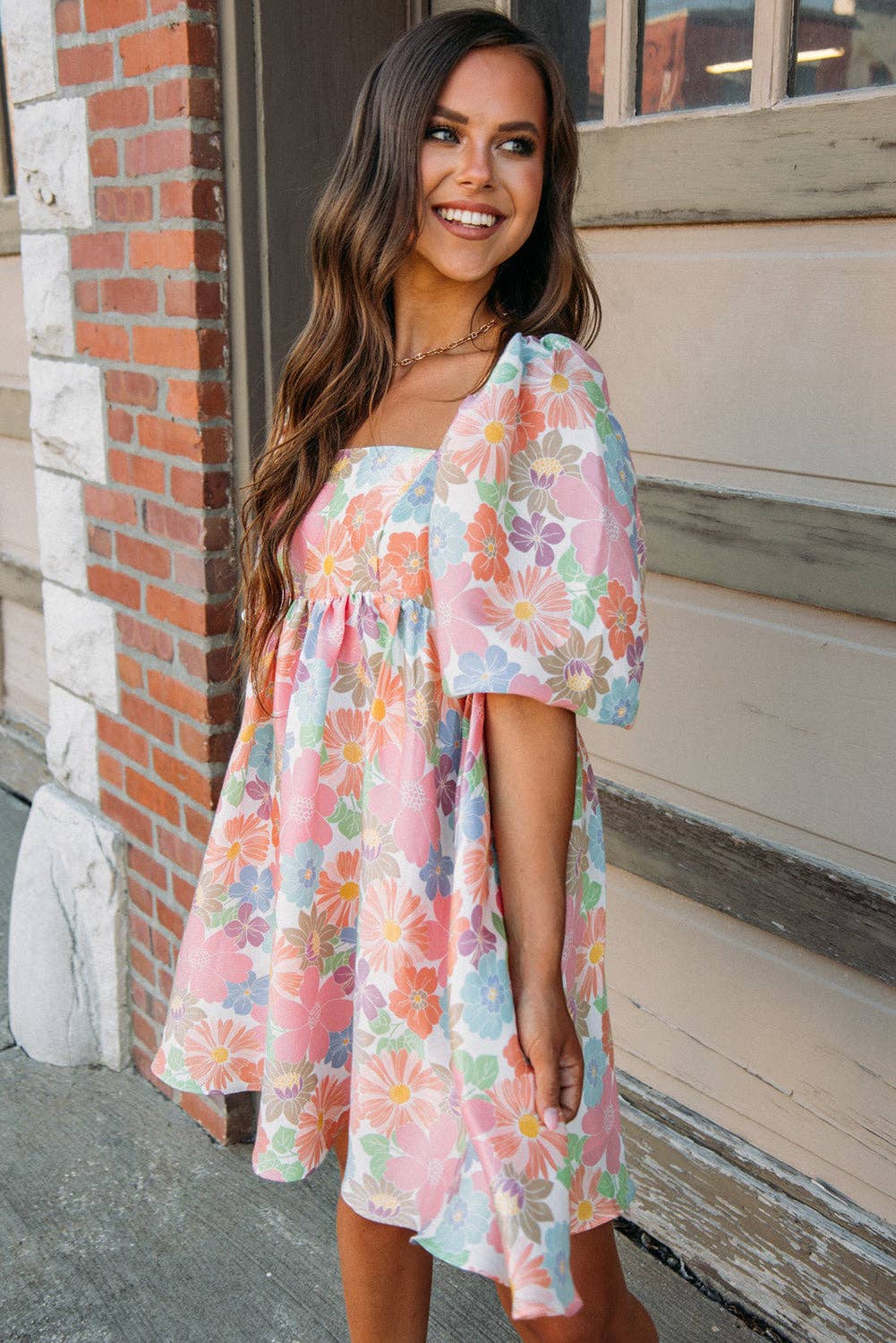 Floral Puff Sleeve Babydoll Dress