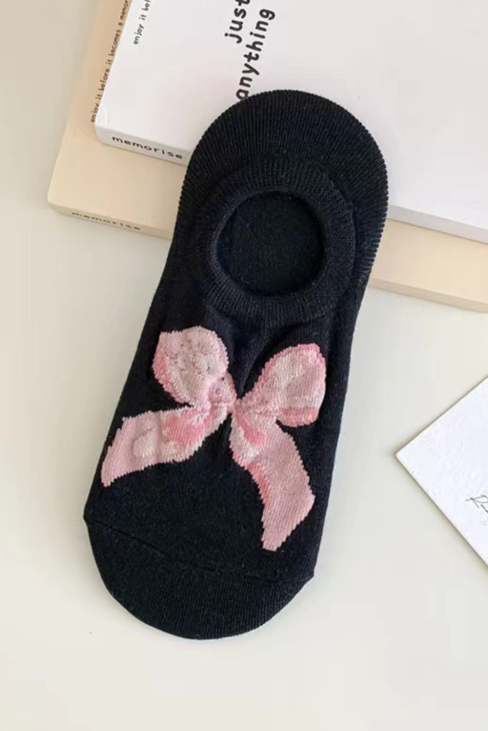 Pink/Gray/Black Bow Knot Soft No Show Socks