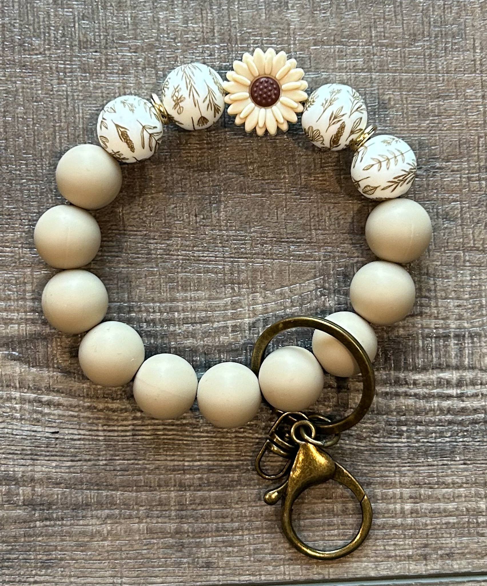 Floral Flower Silicone Bead Wristlet Keychain