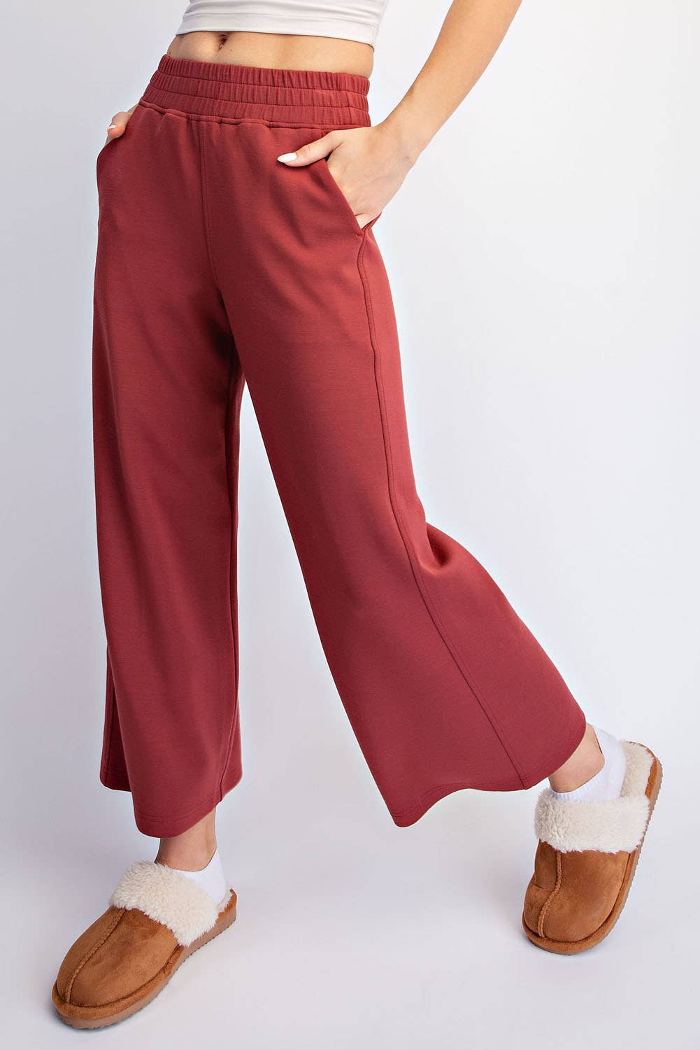 Modal Scuba Cropped Wide Pant - Rae Mode - Espresso / Black