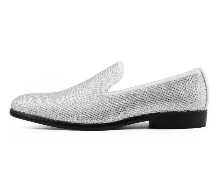 Dazzle Slip-On Dress Loafer - White Embellished Rhinestone