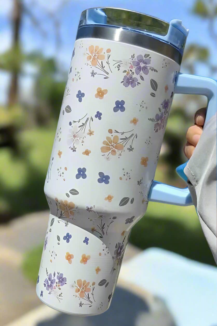 40oz Blue Floral Tumbler
