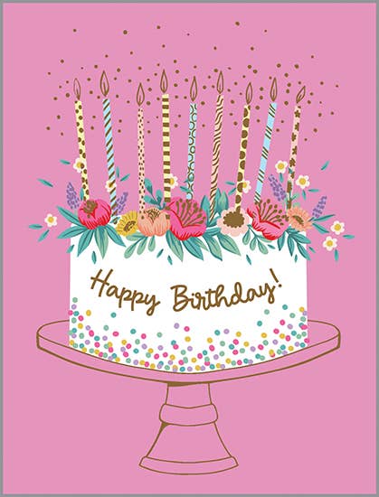 Birthday Greeting Card - Flower Birthday Cake