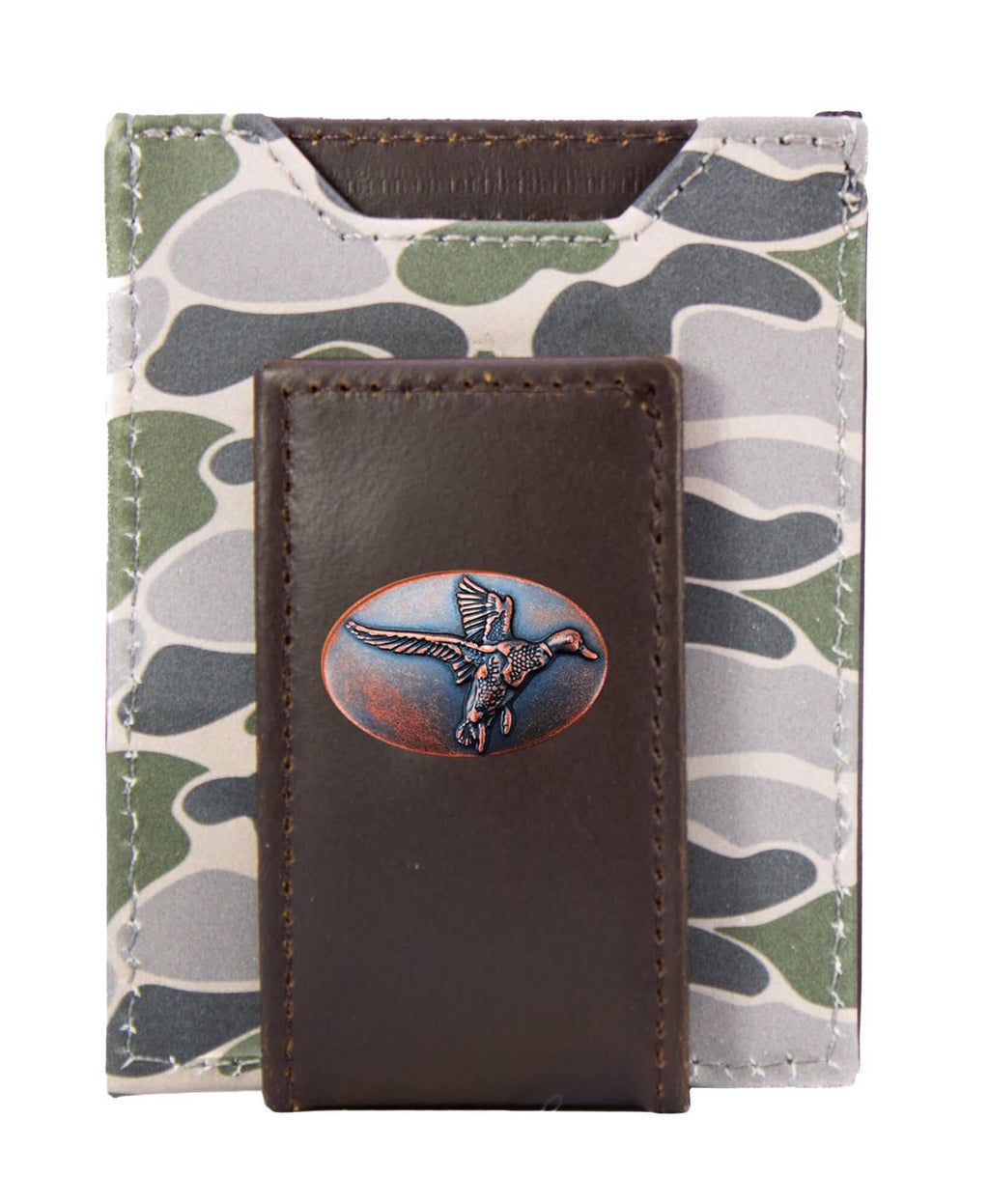 Mallard Men's Magnetic Front Pocket Old School Camo Leather Wallet.