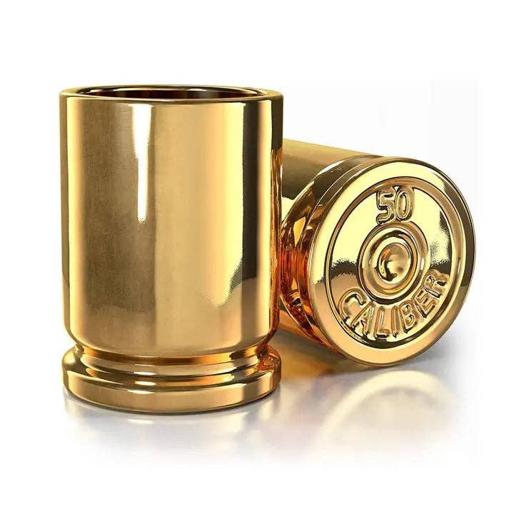 50 Caliber Brass Ceramic Shot Glasses - Set of 2